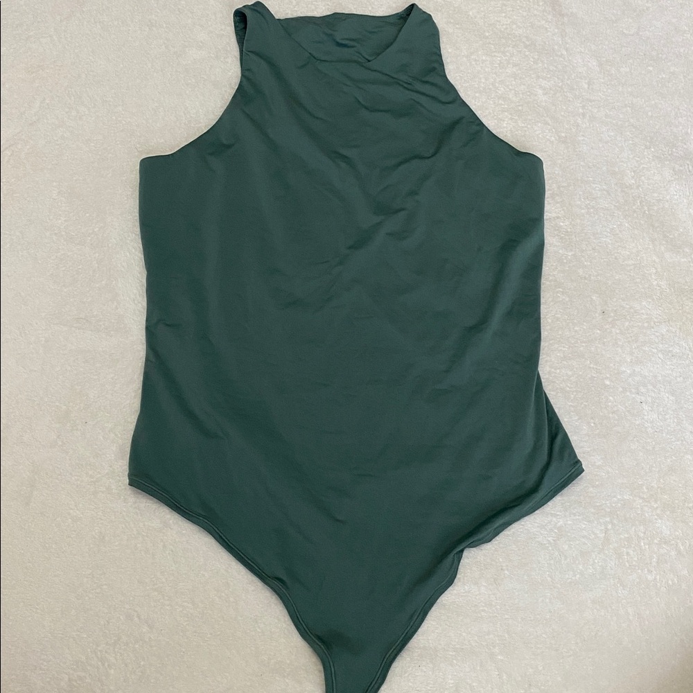 VS Pink XLarge thong body suit sage green. High neckline with logo on back. NWOT